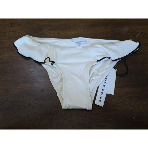 NWT Robin Piccone Malia XXS white black Ruffle Bikini Swim Bottom 126513 - Picture 1 of 2